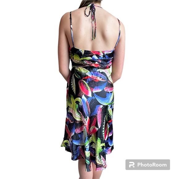 VTG Cache Womens Dress Floral Halter 100% Silk Y2K Party Bright Colorful Size 10 - Picture 5 of 16
